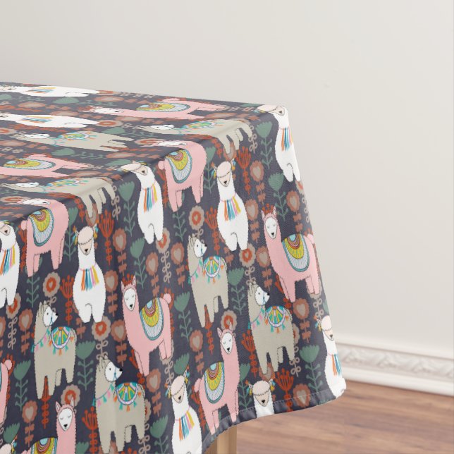 Colourful Llamas Pattern Tablecloth (In Situ)