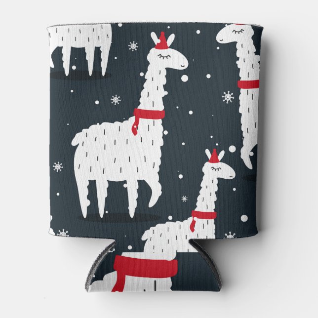 Colourful Llamas: Snowy Animal Seamless. Can Cooler (Front)