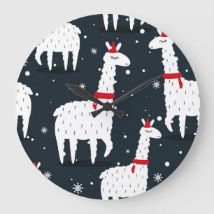 Colourful Llamas: Snowy Animal Seamless. Large Clock