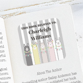 Colourful Llamas This Book Belongs To Bookplate Square Sticker