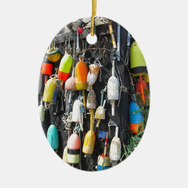Colourful Lobster Buoys Ceramic Tree Decoration (Front)