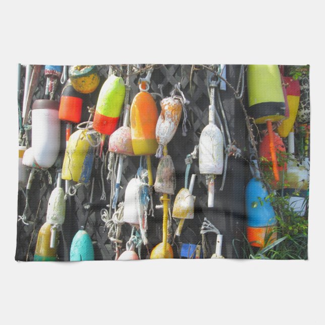 Colourful Lobster Buoys Tea Towel (Horizontal)