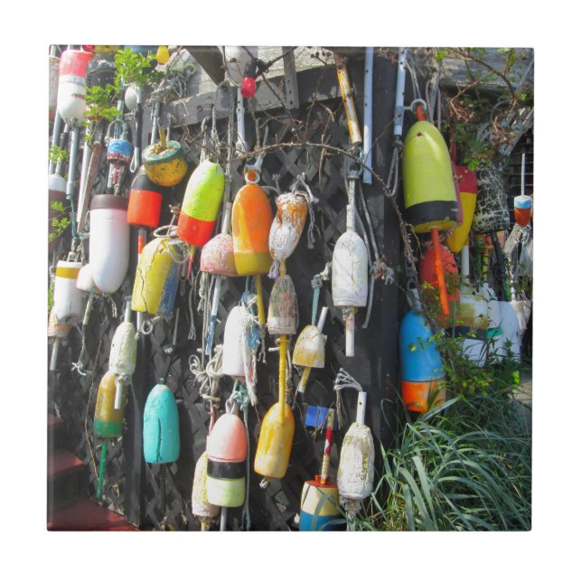 Colourful Lobster Buoys Tile (Front)