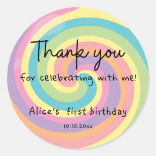 Colourful Lollipop Thank You Classic Round Sticker