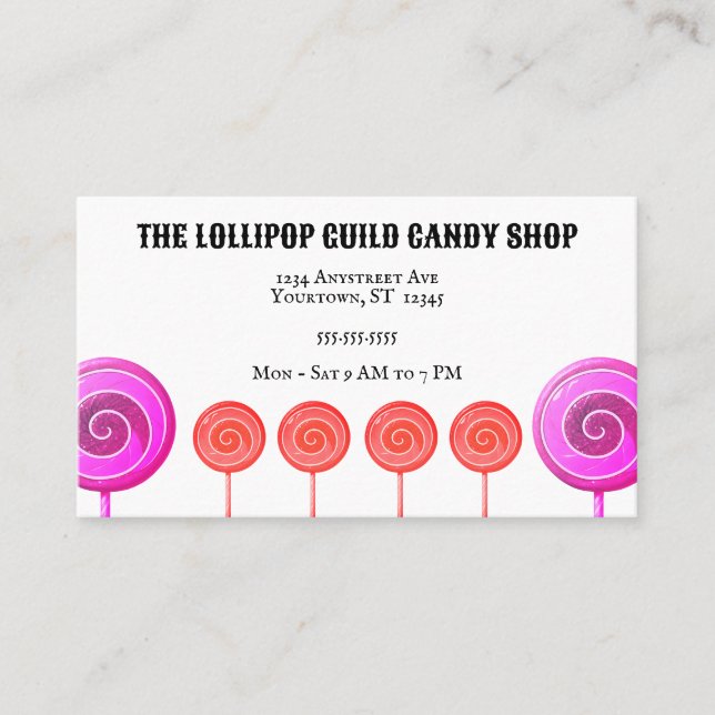 Colourful Lollipops Candy Shop Business Card (Front)