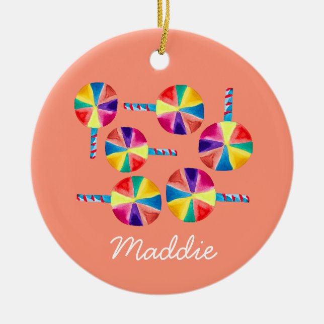 Colourful lollipops pattern ceramic tree decoration (Front)