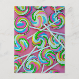 Colourful lollipops pattern postcard