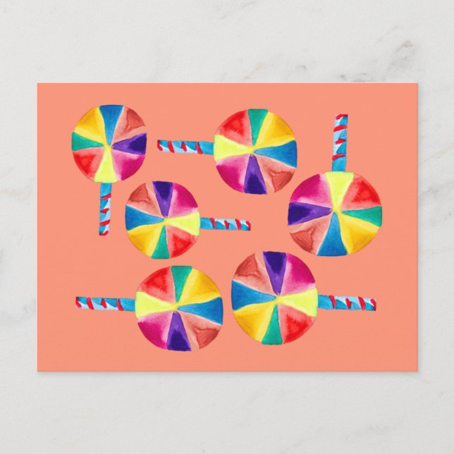 Colourful lollipops pattern postcard (Front)