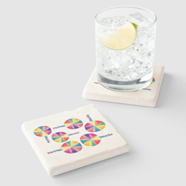 Colourful lollipops pattern stone coaster (Side)