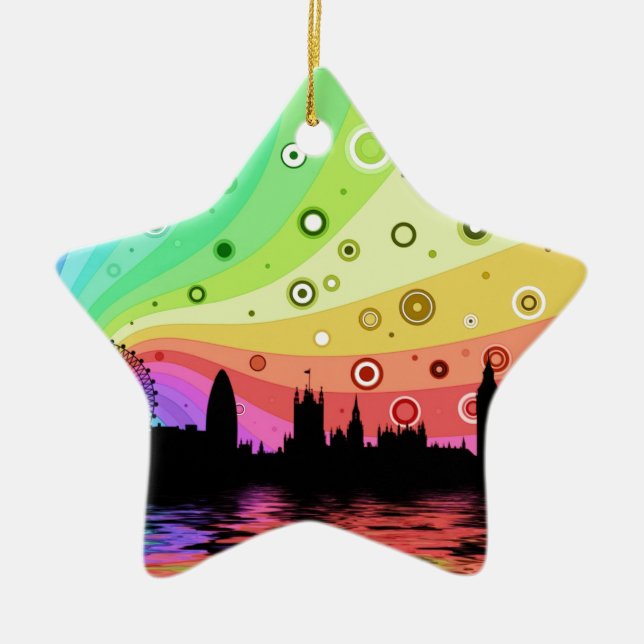 Colourful London Ceramic Tree Decoration (Front)