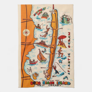 Colourful Long Beach Island Map  Tea Towel