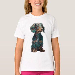 Colourful Long Haired Dachshund Painting Kids T-Shirt