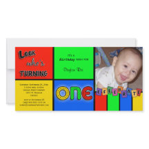 Colourful Look Whos Turning 1 Birthday Invite
