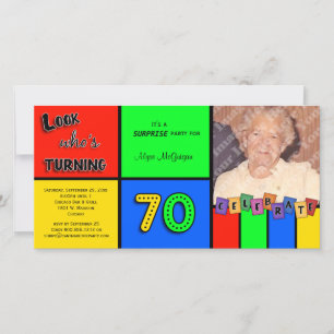 Colourful Look Whos Turning 70 Birthday Invite