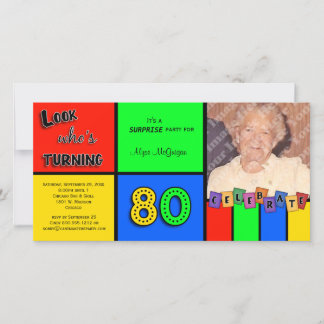 Colourful Look Whos Turning 80 Birthday Invite