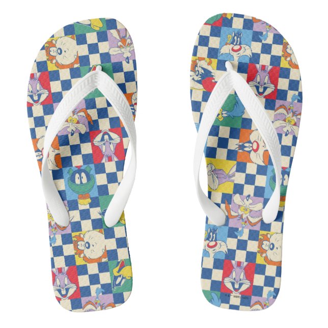 Colourful LOONEY TUNES™ Chequered Toss Pattern Flip Flops (Footbed)