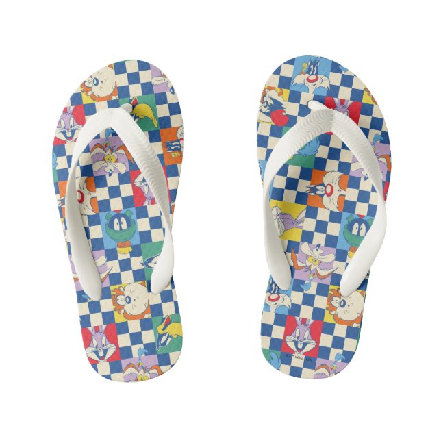 Colourful LOONEY TUNES™ Chequered Toss Pattern Kid's Flip Flops (Footbed)