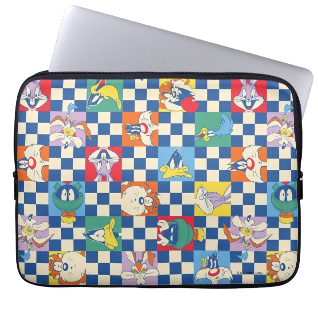 Colourful LOONEY TUNES™ Chequered Toss Pattern Laptop Sleeve (Front)