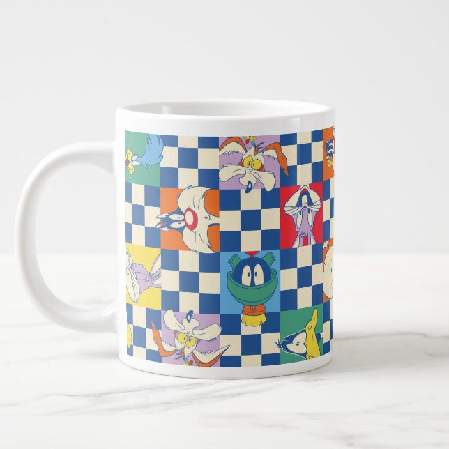 Colourful LOONEY TUNES™ Chequered Toss Pattern Large Coffee Mug (Left)