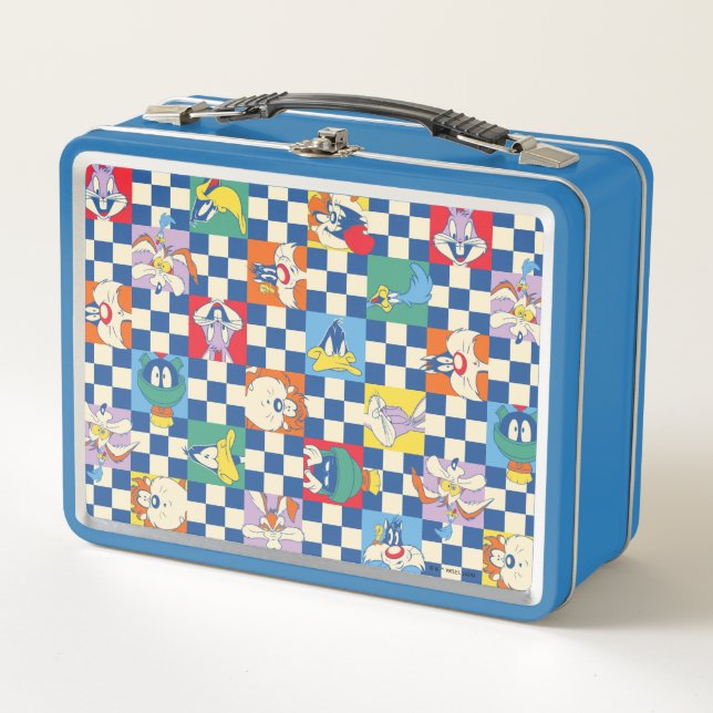 Colourful LOONEY TUNES™ Chequered Toss Pattern Metal Lunch Box (Front)