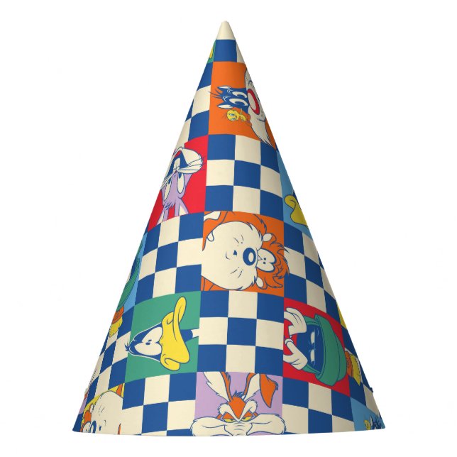 Colourful LOONEY TUNES™ Chequered Toss Pattern Party Hat (Front)