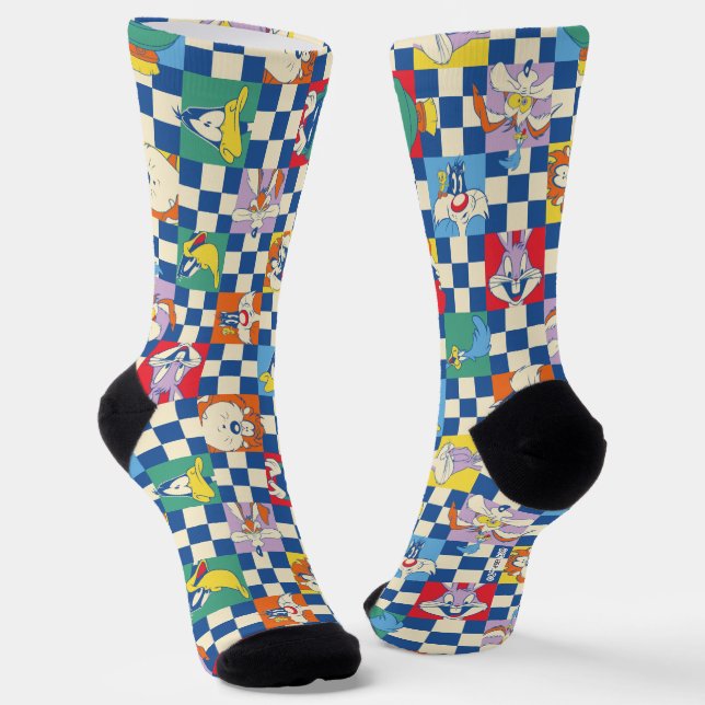 Colourful LOONEY TUNES™ Chequered Toss Pattern Socks (Angled)