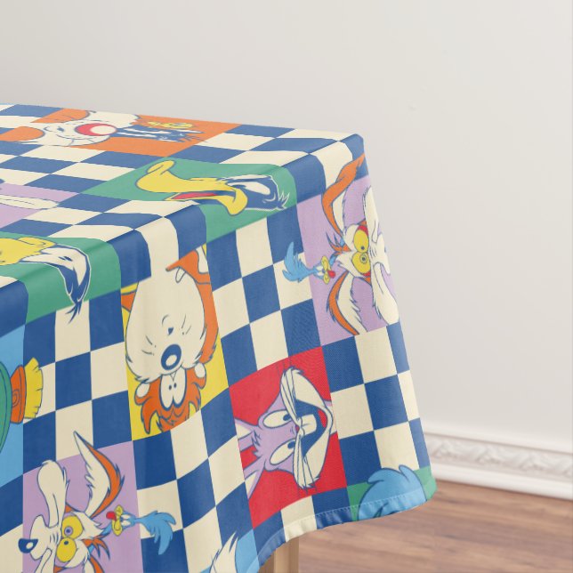 Colourful LOONEY TUNES™ Chequered Toss Pattern Tablecloth (In Situ)