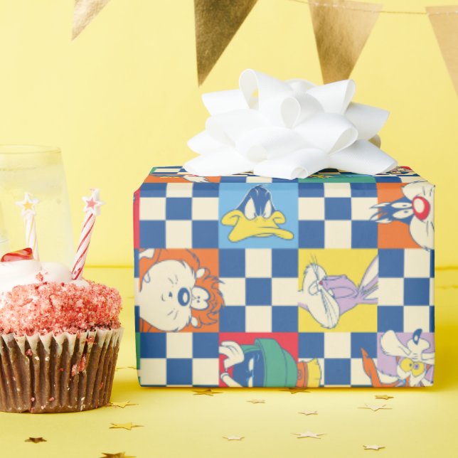 Colourful LOONEY TUNES™ Chequered Toss Pattern Wrapping Paper (Birthday Party)