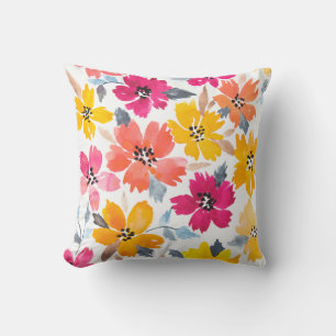 Colourful Loose Floral Watercolor Flowers Cushion