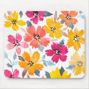 Colourful Loose Floral Watercolor Flowers Mouse Mat