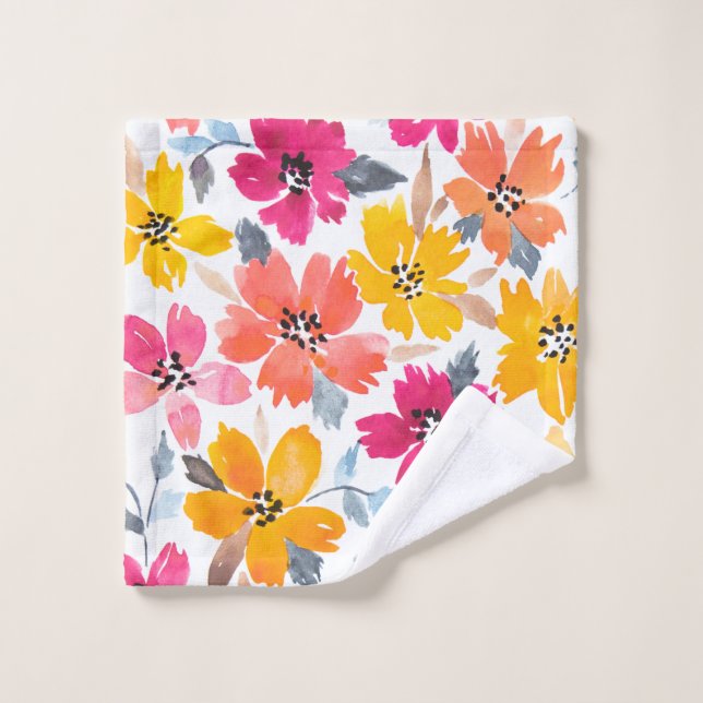 Colourful Loose Floral Watercolor Flowers Wash Cloth (Wash Cloth)
