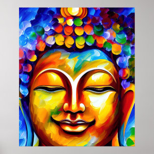 Colourful Lord Buddha Painting, Smiling Buddha Art Poster