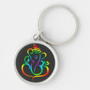 Colourful Lord Ganesha on black Key Ring