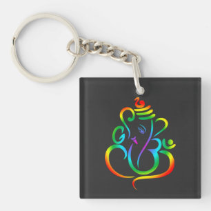 Colourful Lord Ganesha on black Key Ring