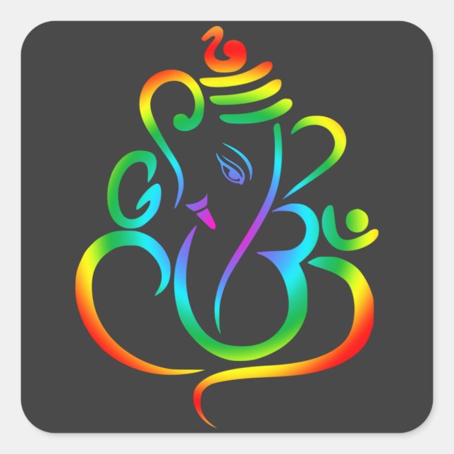 Colourful Lord Ganesha on black Square Sticker (Front)
