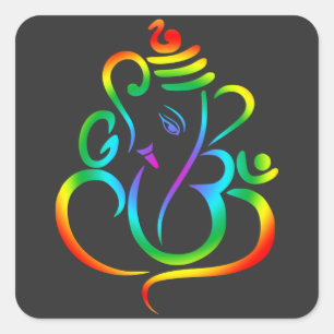 Colourful Lord Ganesha on black Square Sticker