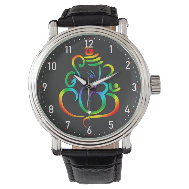 Colourful Lord Ganesha on black Watch (Front)