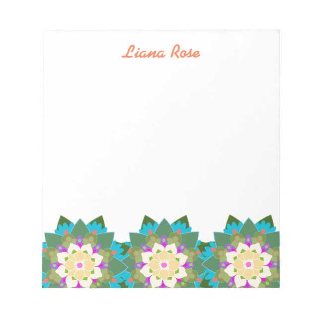 Colourful Lotus Floral Personalised Notepad (Front)