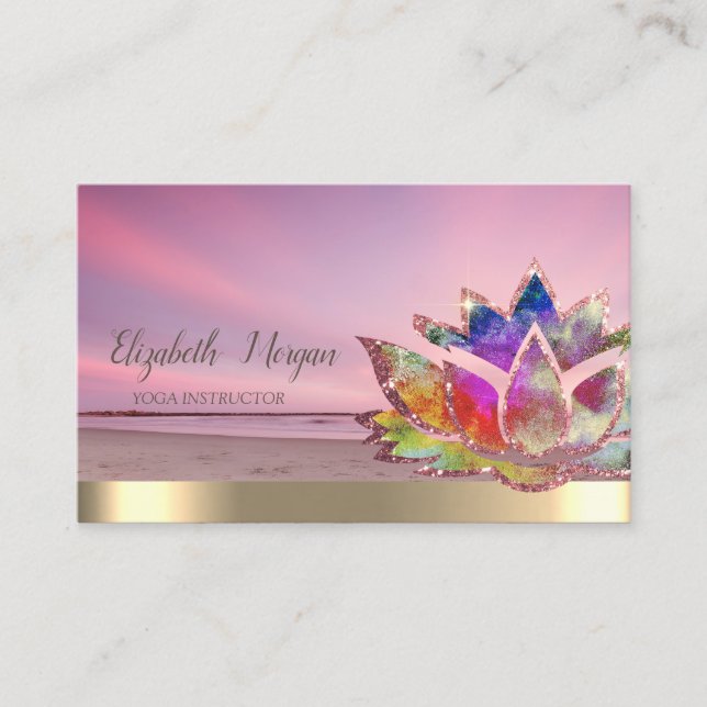 Colourful Lotus Flower Beach Instructor Business Card (Front)