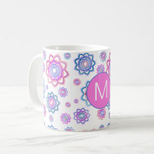 Colourful Lotus Flower Monogram Pink Pastel Green Coffee Mug