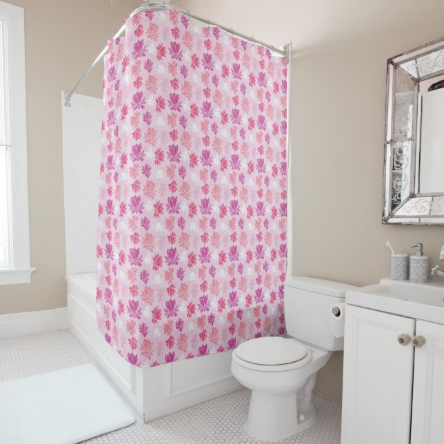 Colourful Lotus Flower Pattern Shower Curtain (In Situ)