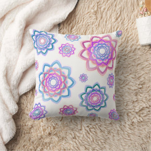 Colourful Lotus Flower Pink Blue Green Cushion