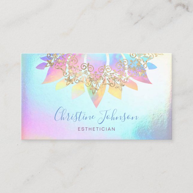 colourful lotus flower skincare FAUX iridescence Business Card (Front)