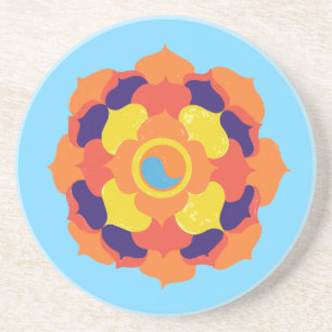 Colourful Lotus Flower Yin & Yang Mandala Coaster