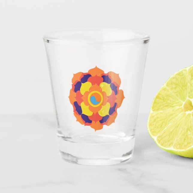 Colourful Lotus Flower Yin & Yang Mandala    Shot Glass (Front)