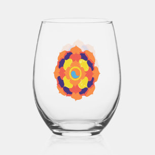 Colourful Lotus Flower Yin & Yang Mandala    Stemless Wine Glass