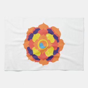 Colourful Lotus Flower Yin & Yang Mandala Tea Towel