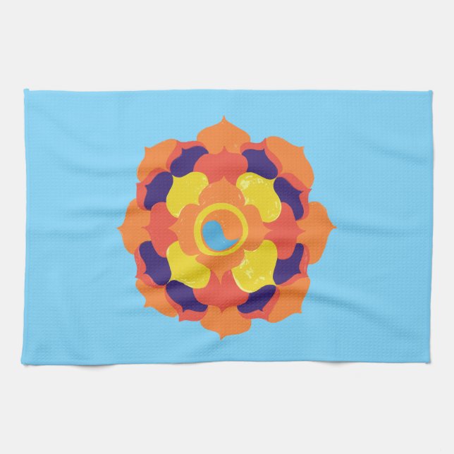 Colourful Lotus Flower Yin & Yang Mandala    Tea Towel (Horizontal)