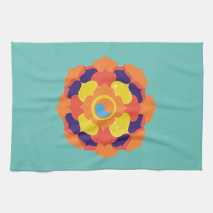 Colourful Lotus Flower Yin & Yang Mandala    Tea Towel