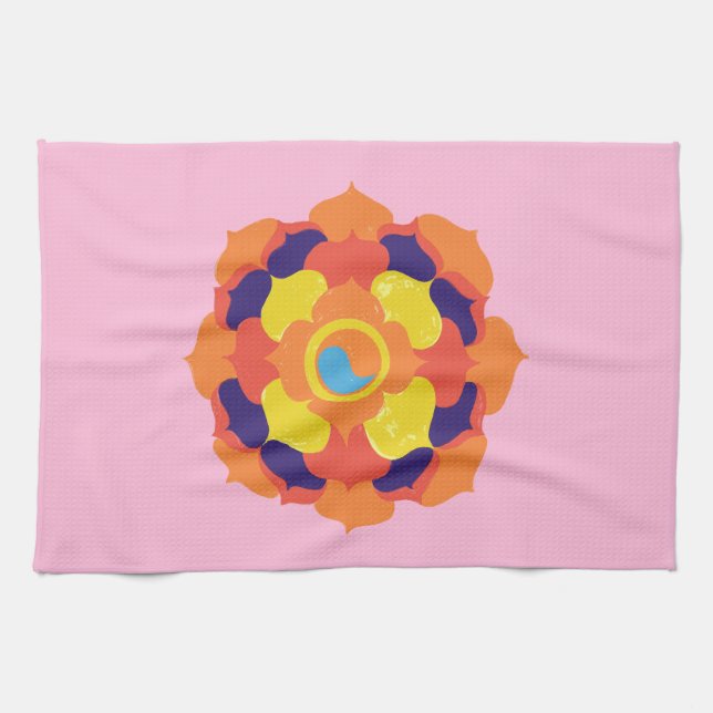 Colourful Lotus Flower Yin & Yang Mandala    Tea Towel (Horizontal)